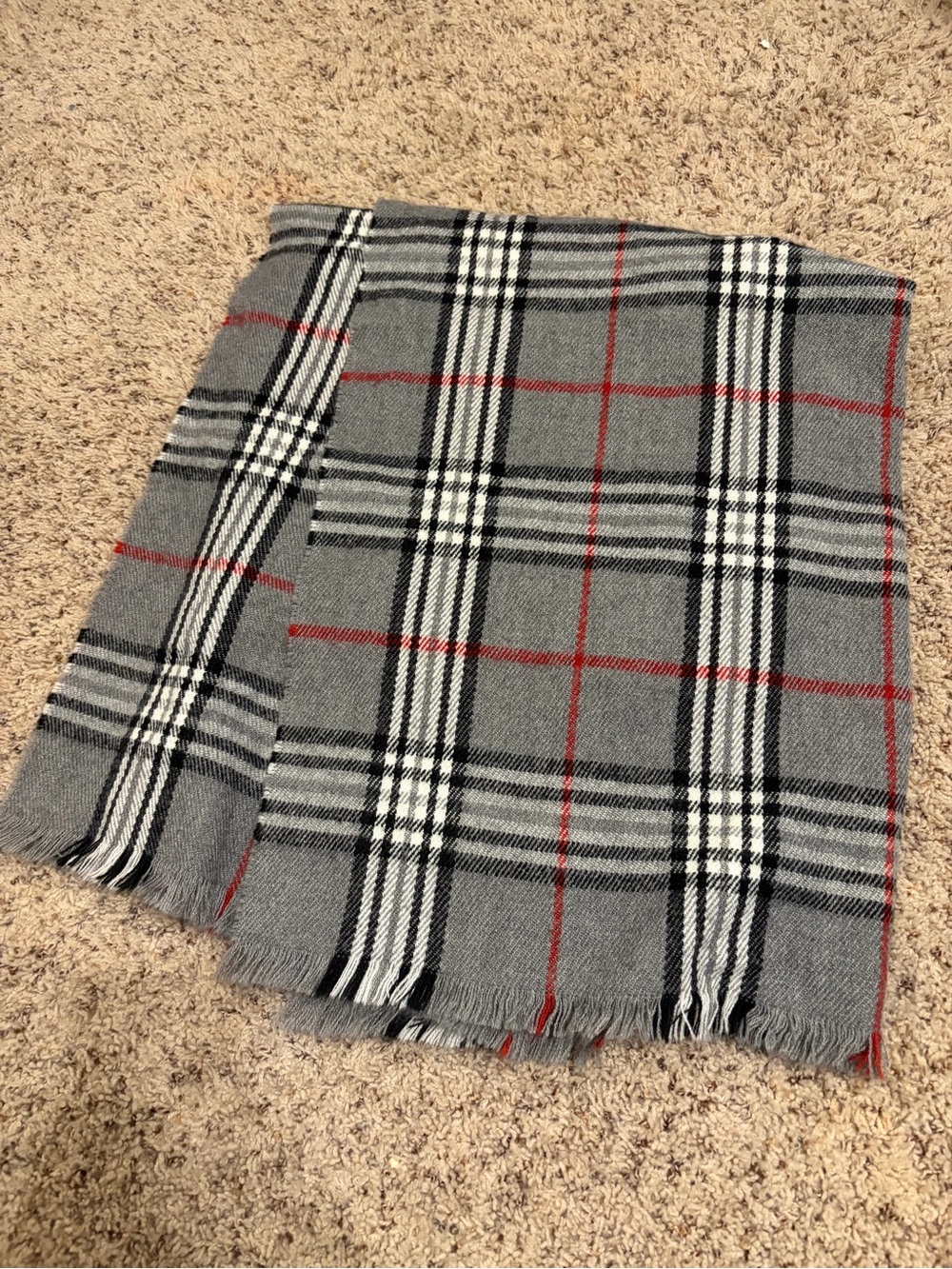 V. FRAAS Gray Plaid Scarf with Black Stripes